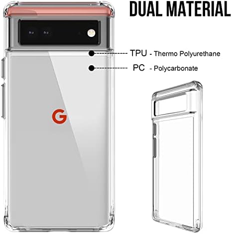 a Google Pixel 6A-Ügy: [Crystal Clear Armor ] [8ft Katonai Csepp Védelem] [Non-Sárgás] Divat Masszív Korszerűsített Ütésálló