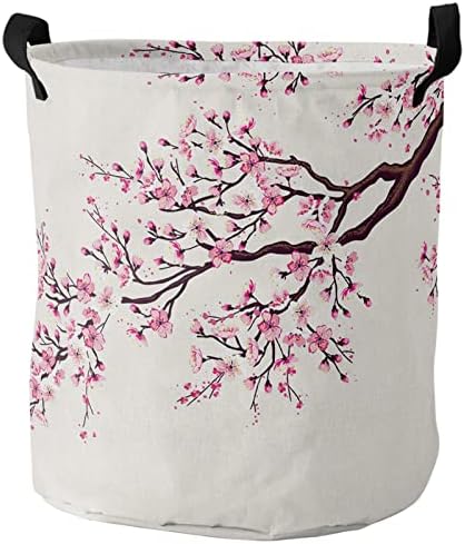 Cseresznyevirág Nagy Kosárban,Összecsukható Táska Könnyű Carry Fogantyúk,Rózsaszín Ázsiai Japán Zsákvászon, Bézs színű, Vízálló,