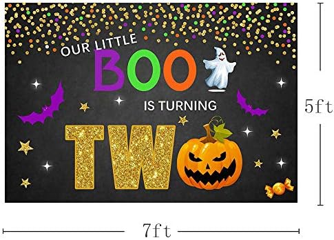 MEHOFOND Kis Boo Két Születésnapi Party Fotó Háttér Banner Konfetti Halloween Boldog 2. Szülinapot Fekete-Arany-Lila Pontok