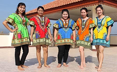 RaanPahMuang Dashiki Színes Póló Női Rövid Ujjú, Rugalmas Derék Nyitott Gallér