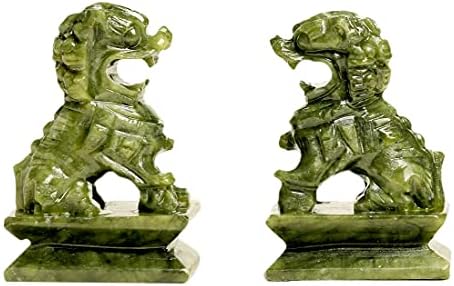 Egy Pár Természetes Zöld Jade Faragott Feng Shui Fu Foo Kutya Guardion Ajtó Oroszlán (2.8 H x 1.8 L x 1.2 W (hüvelyk) 0.7
