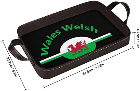 Wales Walesi Zászló PU Bőr Z Tálca Elegáns Asztal Dekoráció Parfüm Szervező fogantyúval