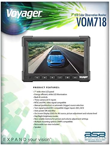 A Voyager VOM718 7 LCD Színes Biztonsági Visszapillantó Jármű Megfigyelő Monitor w/ 3 Kamera Bemenet, Videó legfeljebb 3