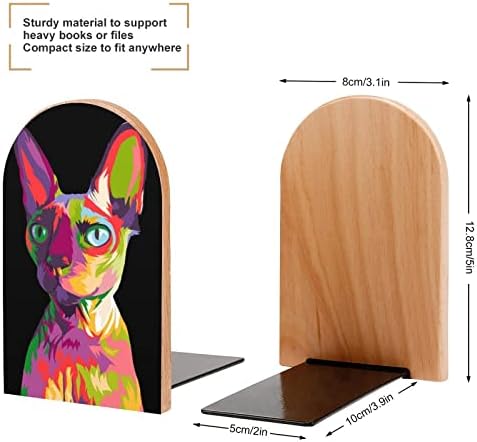 Színes Szfinx Macska Pop Art Wood Könyv Végén 2 DB Csúszásmentes Fa keretet ad az Otthoni Irodai Dekoráció Nehéz Könyv/CD/Filmek