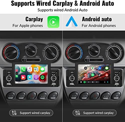 Egységes Din autórádió Apple Carplay & Android Auto,5 Érintőképernyős Autoradio, Bluetooth, Autó Rádió, Telefon Link FM Rádió,Dual
