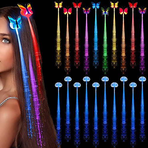 24 Pack LED Haj Optikai LED Haj Hajcsat Fény Szív Pillangó Haj Klipek Világít a Sötét Haj Kiegészítők Zsinór Kiterjesztését