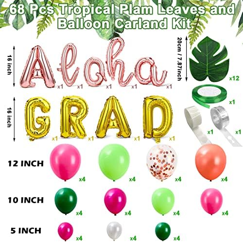 68 Db Trópusi Aloha Ballagási Party Szett Congrats Grad Osztály 2023 Nyári Hawaii Luau Ellátás magában Foglalja a pálmalevelekből