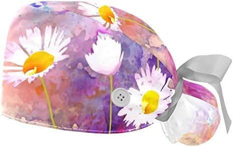 2 Csomag Női Dolgozó Kap a Gombok Szalaggal Kösd Vissza Akvarell Természetes Daisy Hosszú Haj Kiterjed
