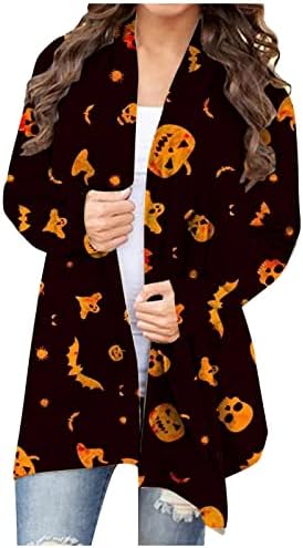 Női Halloween Macska Tök Kardigán Hosszú Ujjú Nyissa ki az Elülső Kötött Outwear Coat Plus Size Kötés Felső Pulóver Kardigán