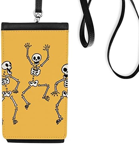 Szép Halloween Csontváz Phone Wallet Pénztárca Lóg Mobil Tok Fekete Zseb
