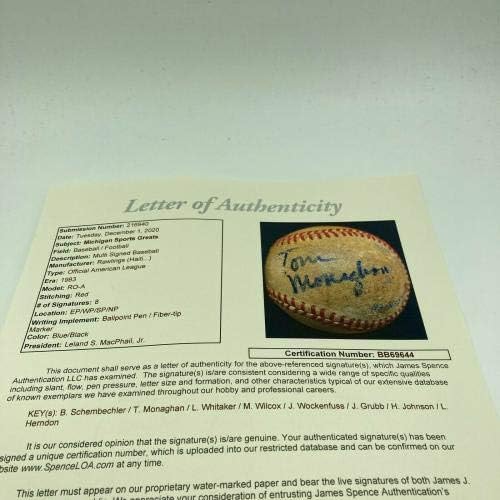 Bo Schembechler Tom Monaghan Michigan Sport Nagyjai Aláírt Baseball SZÖVETSÉG COA - Dedikált Főiskolai Baseball