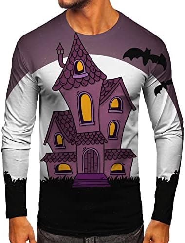 ZDDO Halloween pólók Férfi, Alkalmi Fél Kísértetjárta Házban a Nyomtatás Hosszú Ujjú Újdonság Grafikus Slim Fit Sportos Póló