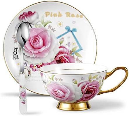 ZLXDP Rózsaszín Virág Európai Stílusú, Magas Minőségű porcelán Porcelán kávéscsésze Délután Kerámia teáscsésze Szett Csészealj&Kanál