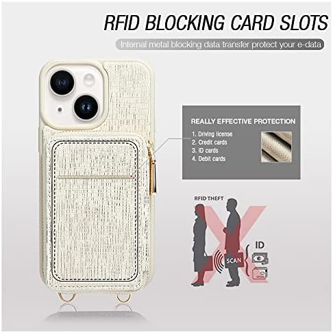 ZVEdeng Pénztárca tok Tervezett iPhone 14, RFID-Blokkoló Cipzáras Tárca Kártya-tartó Foglalat Esetben Kors Heveder Ütésálló