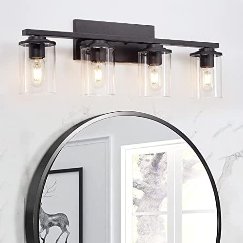 Doltoro 4 Fény Fürdőszobában, lámpákat, Matt Fekete Hiúság Fények a Tiszta Üveg, Modern Fürdőszoba Hiúság Fény Tükör, Parasztház