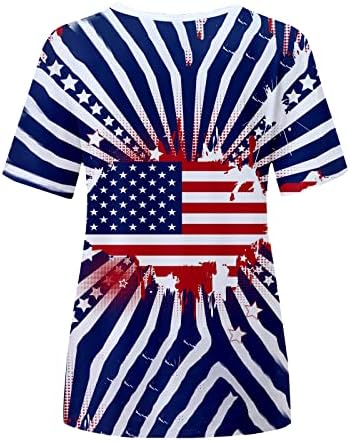 Női Tunika Legfeljebb a 4. július Vicces Graphic Tee Rövid Ujjú Sleeve T-Shirt USA Zászló Nyomtatás Hazafias Blúz Felső