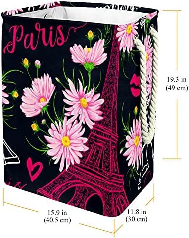 DEYYA Párizs Fekete Eiffel-Torony Szennyes Kosár fogantyúval Lehajtható Szennyesben Beépített Bélés, Levehető Zárójelben