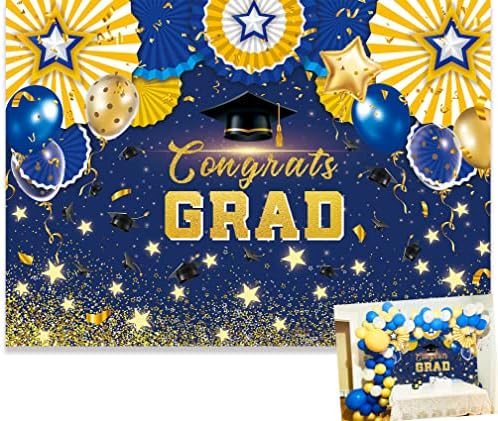 7x5ft Érettségi Bál Hátteret 2023 Kék Arany Csillag Agglegény Kap Congrats Grad Háttér Osztály Érettségi Ünnepség, Bál Fotó