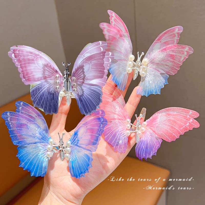 Pillangó Haj Karom Klipek a gyerekek, a Nők, 2 Csomag 3D Chiffon Tündér Szárnyakat Klipek Hajcsat Haj Tartozékok