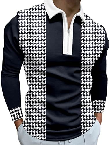 ZDDO 2022 Új Polo shirt Mens Hosszú Ujjú houndstooth minta Patchwork Golf Maximum Streetwear Alkalmi Izom Tervező Ing, Könnyű