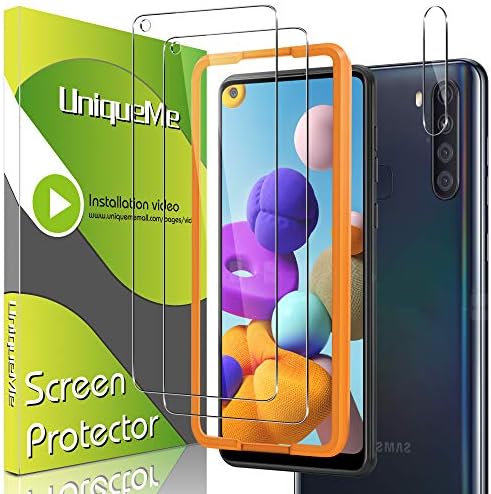 1 Csomag UniqueMe Kamera Lencséjét Védő + 2 Csomag Edzett Üveg Samsung Galaxy A21 Screen Protector [Érintés Érzékeny] [Esetben,