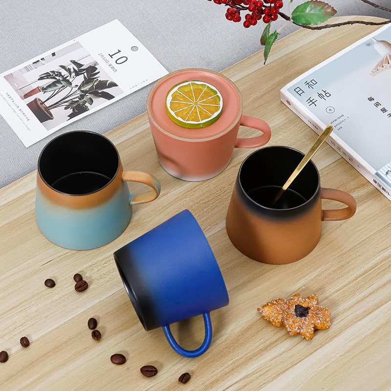Kerámia Bögre & Csészealj Szett, aranyos átmenetes színű， a gömb alakú, fából készült fogantyúk egy csésze tea, valamint