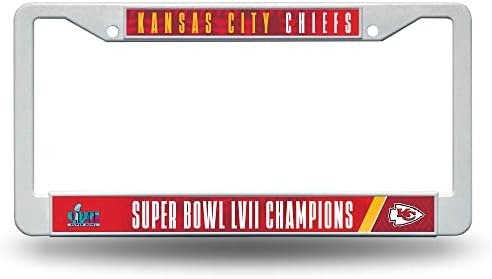 Rico Iparágak NFL Kansas City Chiefs 2023 Super Bowl Bajnokok Műanyag Keret, 12 x 6 Műanyag Autó Keret, Fehér