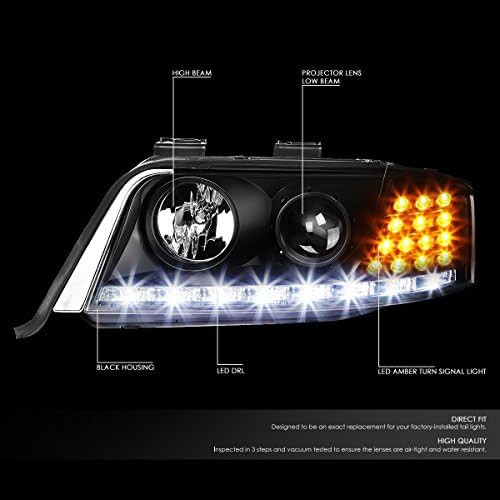 Kompatibilis Audi A6 / A6 Quattro C5 Pár Fekete Ház Projektor Lámpa W/Sárga Jel +H7 LED átalakító Készlet