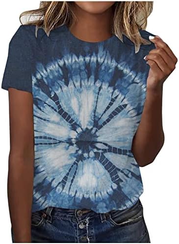 Póló Női Alkalmi Nyári Rövid Ujjú Felsők Vintage Nyakkendő Festék T-Shirt-Sleeve Laza Alapvető Tees Újdonság Tshirt