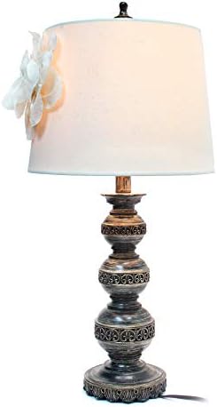 Elegáns design LT3097-WHT Halmozott Labdát Lámpa Couture Vászon Virág Árnyékban Éves Bronz