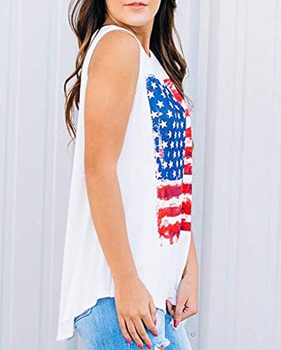 Amerikai Zászló Tartály Tetejét a Nők Hazafias Ing július 4-Top Csillagok, Csíkos Nyomtatás Ujjatlan T-Shirt USA Zászló,