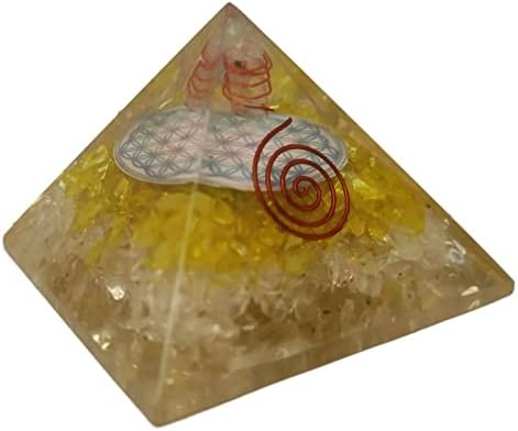 Sharvgun Orgonite Piramis Citrin & Világos Kvarc Drágakő Virág az Élet Orgon Piramis negatív energia védelem 65-70 MM, Etra