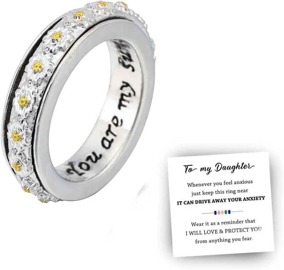 ZhxshwHdd Daisy Gyűrű Szorongás Gyűrű Lánya Forgatható Virág, Napraforgó, Hogy A Lányom Fidget Gyűrű Ezüst Divat Trendi