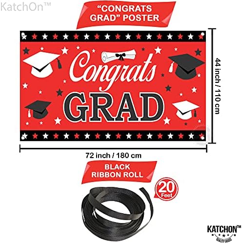 KatchOn, XtraLarge Congrats Grad Banner - 72x44 Inch | Piros Érettségi Banner | Piros Ballagás Dekoráció Osztály 2023 | Piros,