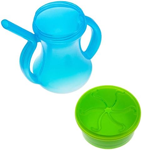 3 Evriholder 2-in-1 Csőrös Rágcsálnivalót Csésze Beépített Szalma Kezeli a BPA-Mentes, Korosztály 1+ - Zöld/Kék
