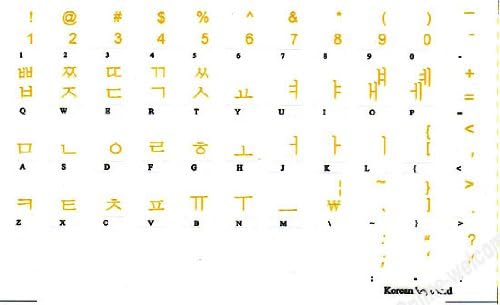 Online-Üdv koreai Billentyűzet Matrica Átlátszó Háttér Sárga Betűkkel Minden Számítógép Billentyűzet