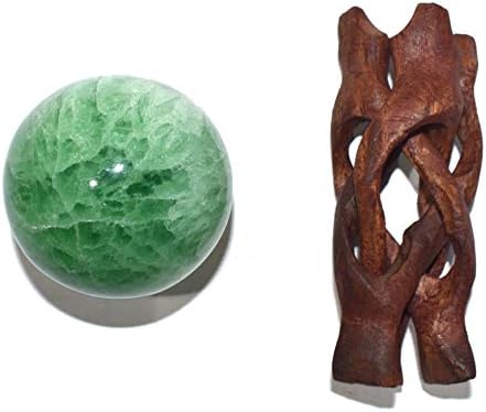 Healings4u Gömb Zöld Fluorit Méret 3 Inch & az Egyik Fa Labdát állj Természetes Crystal Ball Gömb Vastu Reiki Csakra Gyógyító