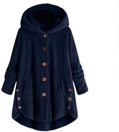 NaRHbrg Plus Size kapucnis felső Pulóver Női Aranyos Gomb Plüss Kabát Polár Felsők Bolyhos Meleg Kabátot Outwear a Zsebében