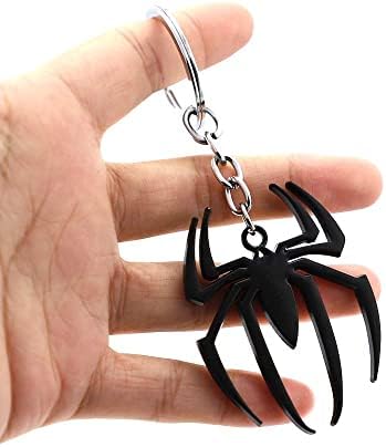 3D Pók Kulcstartó Szuperhős Autó Fém kulcstartó Fob Gyűrű Pókember Rajongók Ajándékok (Fekete)