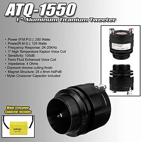 Audiopipe ATQ-1550 1 Inch 250 Watt 4 Ohm Alumínium Titán Car Audio Golyó Magassugárzó, Kapton lengőtekercs a Jármű Sound