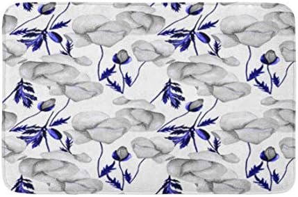 Topyee Fürdőszoba Decor 16 X 24 Szőnyeg Kék Virág Akvarell Virág Poppy Haditengerészet Bud Rajz Virágos Hangulatos Fürdő