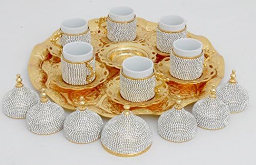 Arany kávés készlet 6 csésze csészealj, tálca, valamint a fedeleket/török, arab kávét vagy eszpresszó, a strasszos 1830