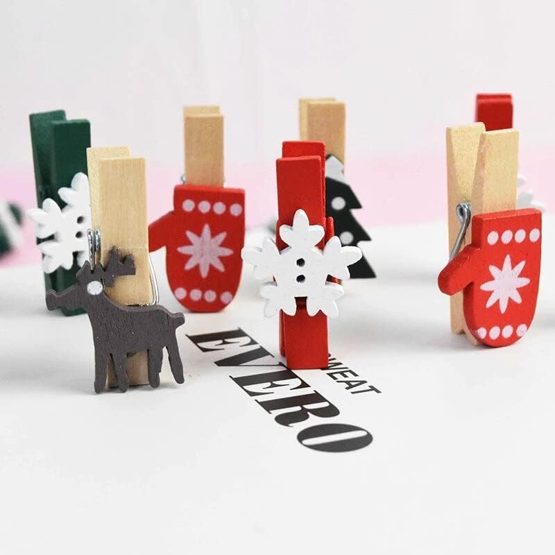 Karácsonyi Dísz 2022, 20PcsLot karácsonyfa Elk Grove Fa Klipek Snowflake Mini Fából készült Ruhák Képkeret Papír Peg Pin
